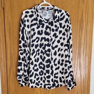 H&M Black and White Leopard Print Button-Down Shirt